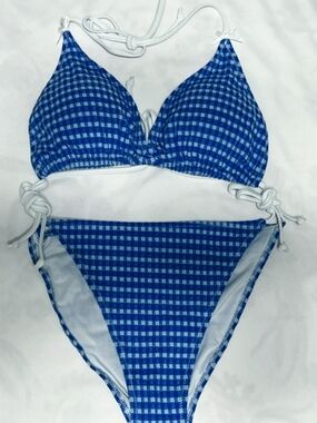 Zaful Blue Gingham Tie-Side Bikini Set